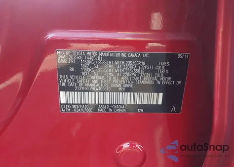 2014 Toyota Rav4 Limited из США, поврежденный, VIN 2T3YFREV9EW109649